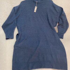 Stitch Drop Knitted Sweater Long Sleeve Dress Medium Blue Belt High Neck